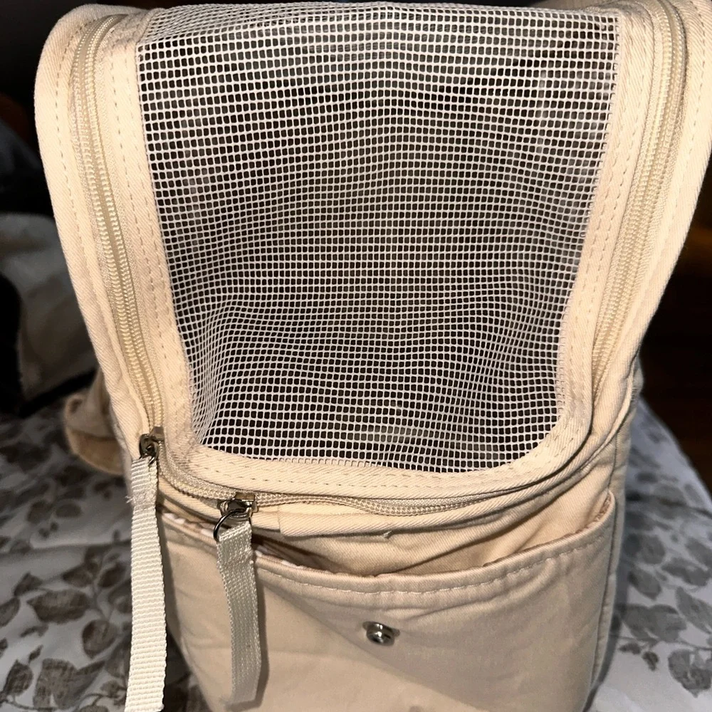 Cream Dog Carrier with Mesh Panels
